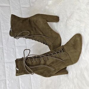 STEVE MADDEN Olive Green Elley Lace Up Sock Heeled Boots